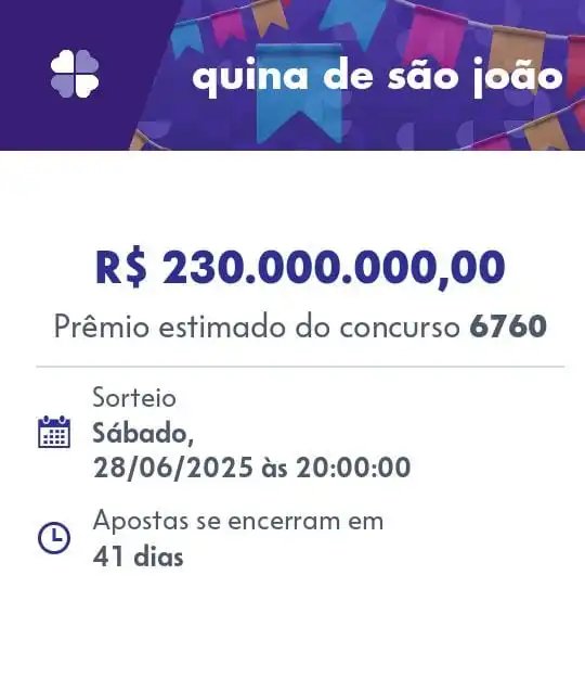 quina-de-sao-joao-tem-premio-recorde-de-r$-230-milhoes;-veja-como-apostar