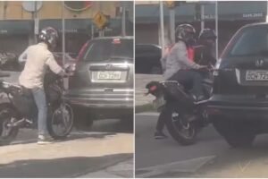motociclista-quebra-lanterna-e-vidro-de-carro-durante-briga-de-transito-em-fortaleza;-video