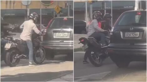 motociclista-quebra-lanterna-e-vidro-de-carro-durante-briga-de-transito-em-fortaleza;-video