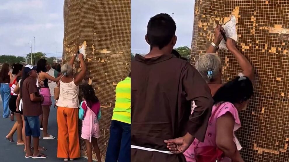 mulher-e-flagrada-arrancando-ladrilhos-da-estatua-de-sao-francisco-em-caninde,-no-ce