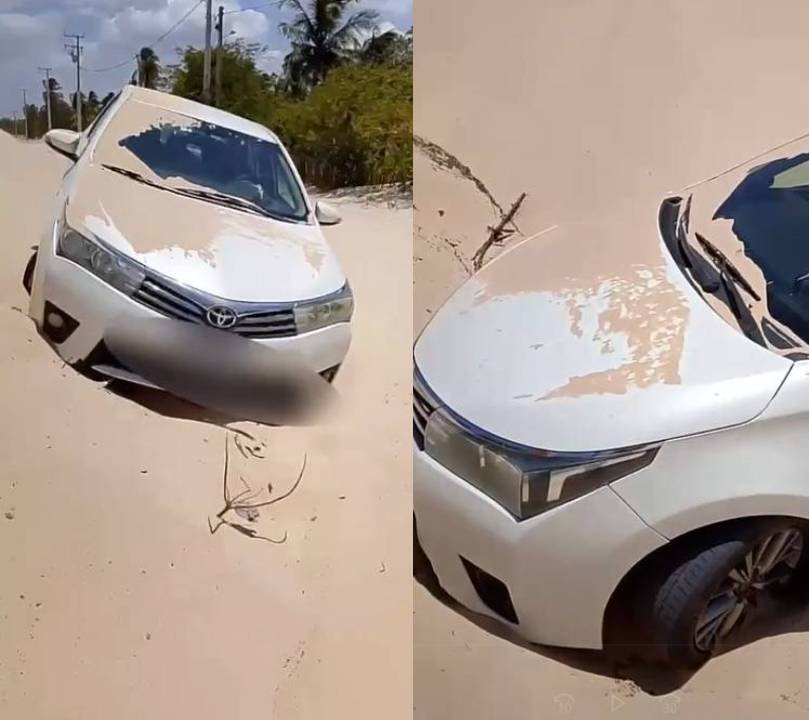 carro-colide-com-duna-e-atola-em-areia-acumulada-sobre-rodovia-estadual-em-barroquinha,-no-ceara
