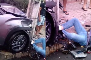 acidente:-carro-avanca-preferencial,-bate-em-moto-e-se-choca-contra-poste-em-fortaleza