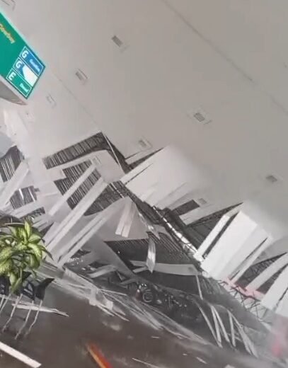 teto-de-posto-de-gasolina-desaba-apos-fortes-chuvas-no-ceara;-video-mostra-estragos