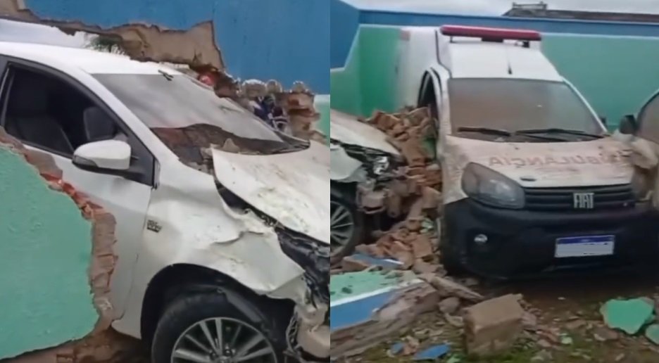 carro-derruba-muro-de-hospital-e-bate-em-duas-ambulancias-no-interior-do-ceara